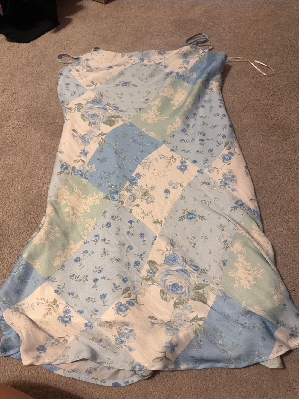 Altar'd State Blue & Cream Floral Patchwork Mini Dress